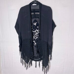 WYLDR Black Crochet Lace Cocoon Cardigan w Fringe S/M